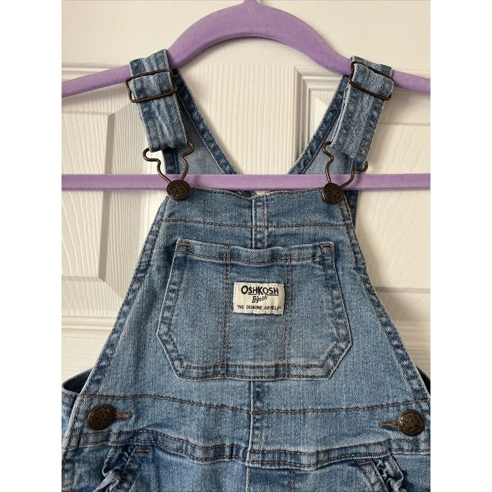 Oshkosh B'Gosh Toddler Vestbak Size 2T  Blue Jean Overalls Ruffle On Pockets